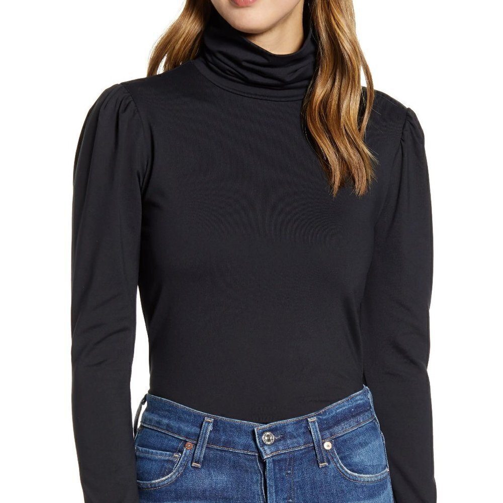 Rachel Parcell Puff Shoulder Turtleneck knit shirt top blouse new XXS XX-Small